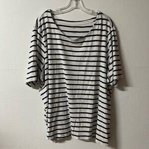 J.JILL Pima Slub Scoop Neck Side Slit Tee Women's Black White Stripe Tee 4X